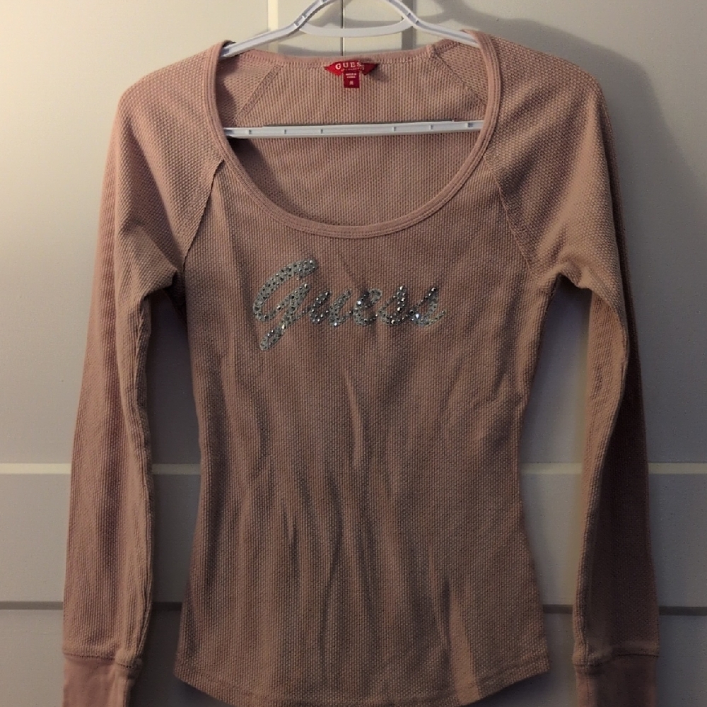Guess Women's Blush Long Sleeve thermal  Tee